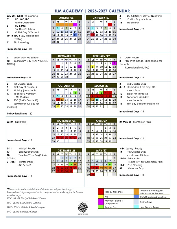 ILM Academy 26-27 Calendar